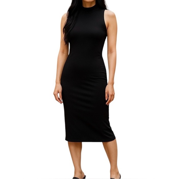 Zara Trafaluc Cutout Stretch Sleeveless Turtleneck Midi Black Dress Women Size M - Picture 6 of 6